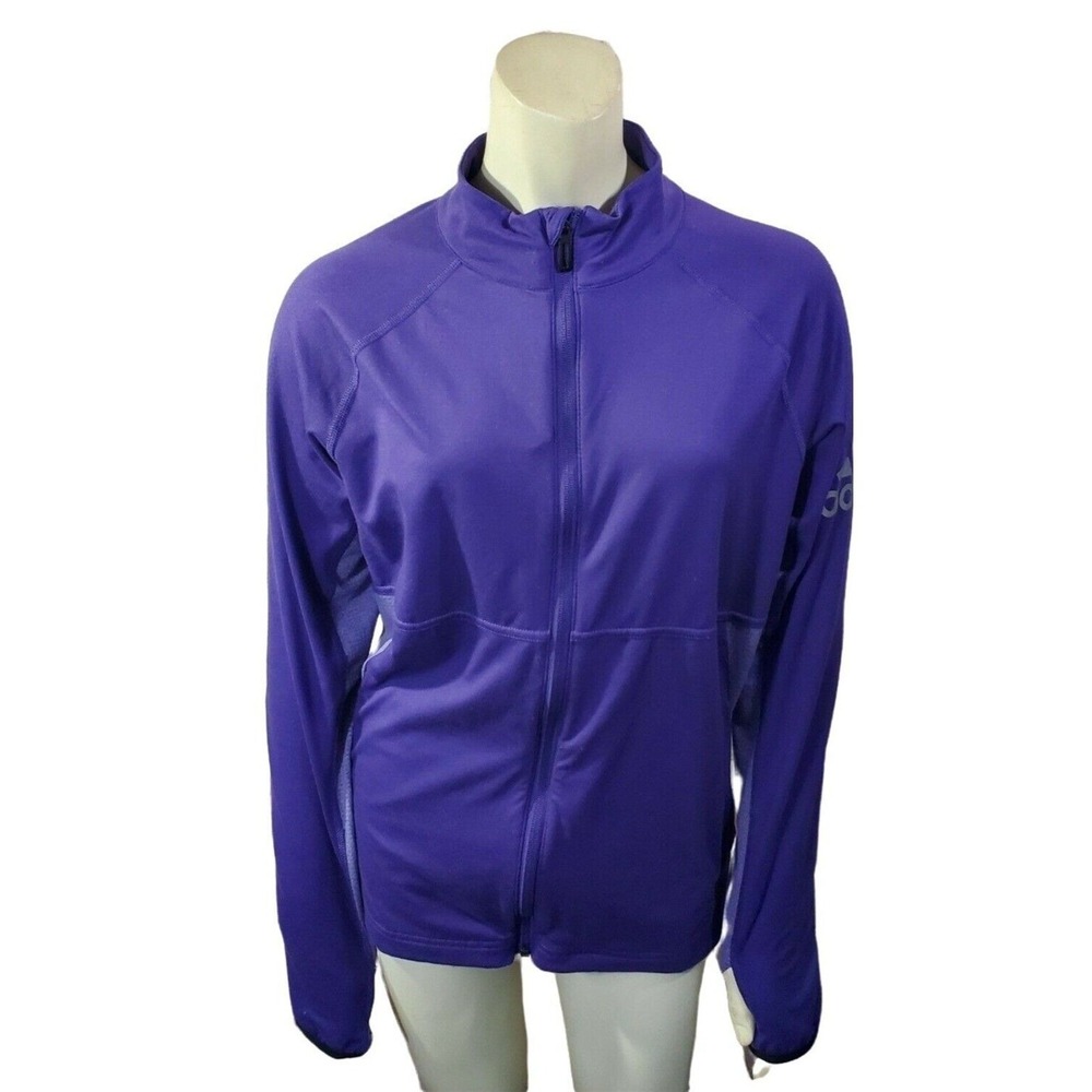 Adidas womans size M zip up‎ jacket purple long sleeve thumb holes climalite